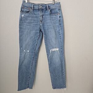 Gap Jeans Womens 4/27 Girlfriend Distressed‎ Raw Hem Blue Denim Ankle